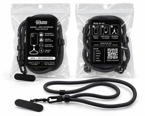 Drip antirrobo para celular negro, bolsa frente y dorso